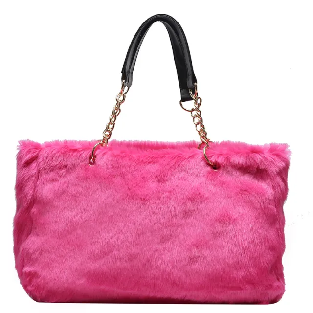 Ladies Large Capacity Plush Leopard Print Tote Bag Rose - Shop at LoveMi