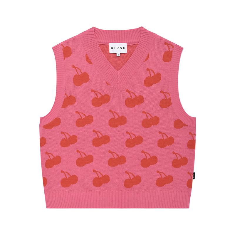 Title 4, Cherry Full Flower Knitted Casual Sweater Vest