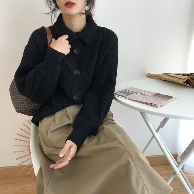 New Women's Sweater Coat Short Loose Loose Outer Wear Soft Waxy Knitted Cardigan Black - Shop at LoveMi