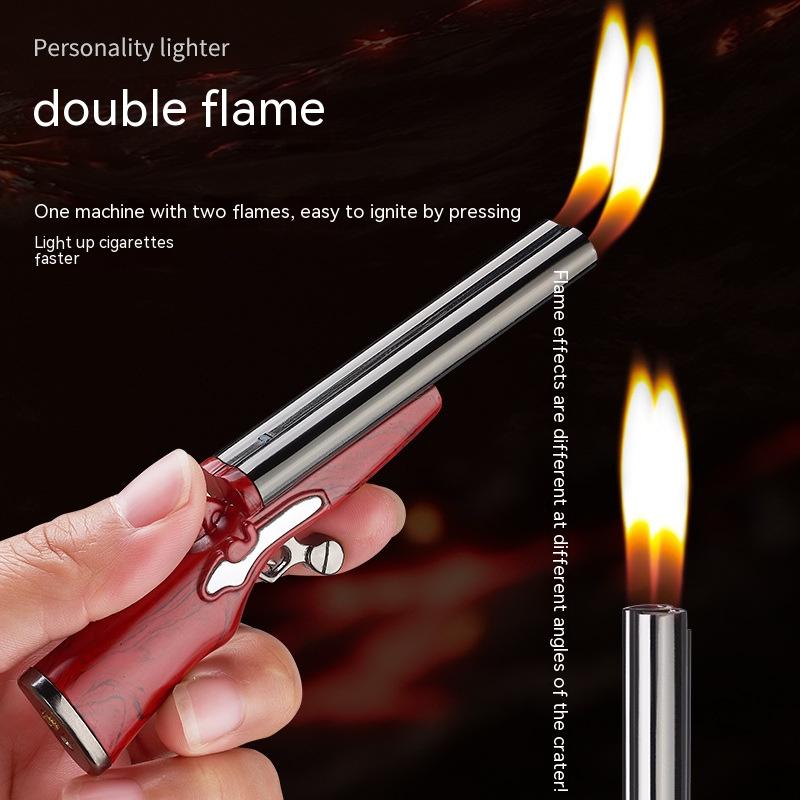 Double Flame Metal Small Gun Shape Lighter