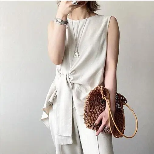 Asymmetrical Top Sleeveless Slim Fit Shirt Beige - Shop at LoveMi