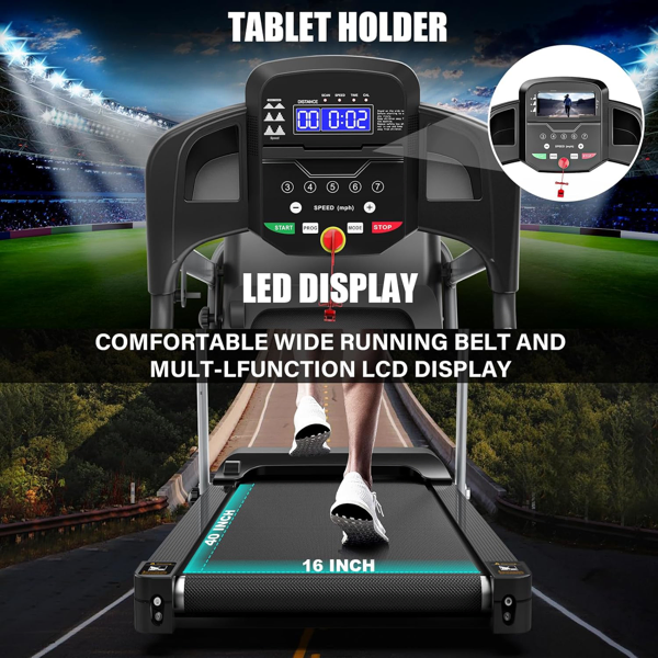 Compact Folding Treadmill for Home - 2.5HP Quiet Brushless Motor, 3-Level Incline, 7.5 MPH, Shock Absorption, Space-Saving Design for Running, Walking - Treadmill for Small Spaces & Home Use-12