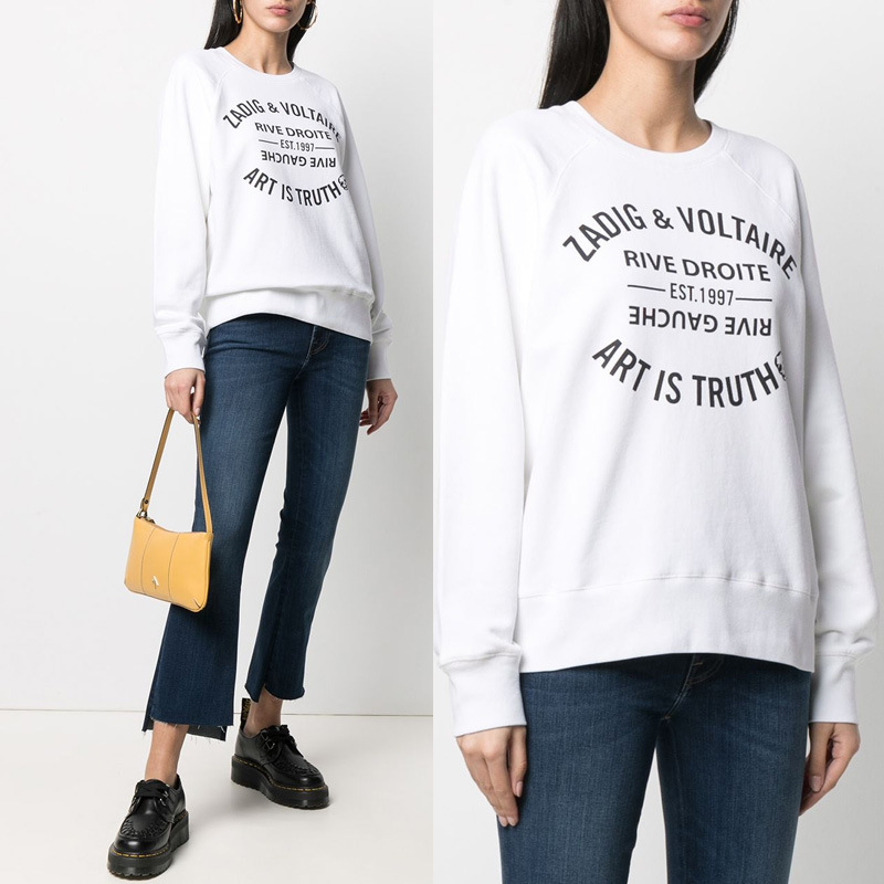 Classic Letter Printed White Cotton Women's Sweatshirt