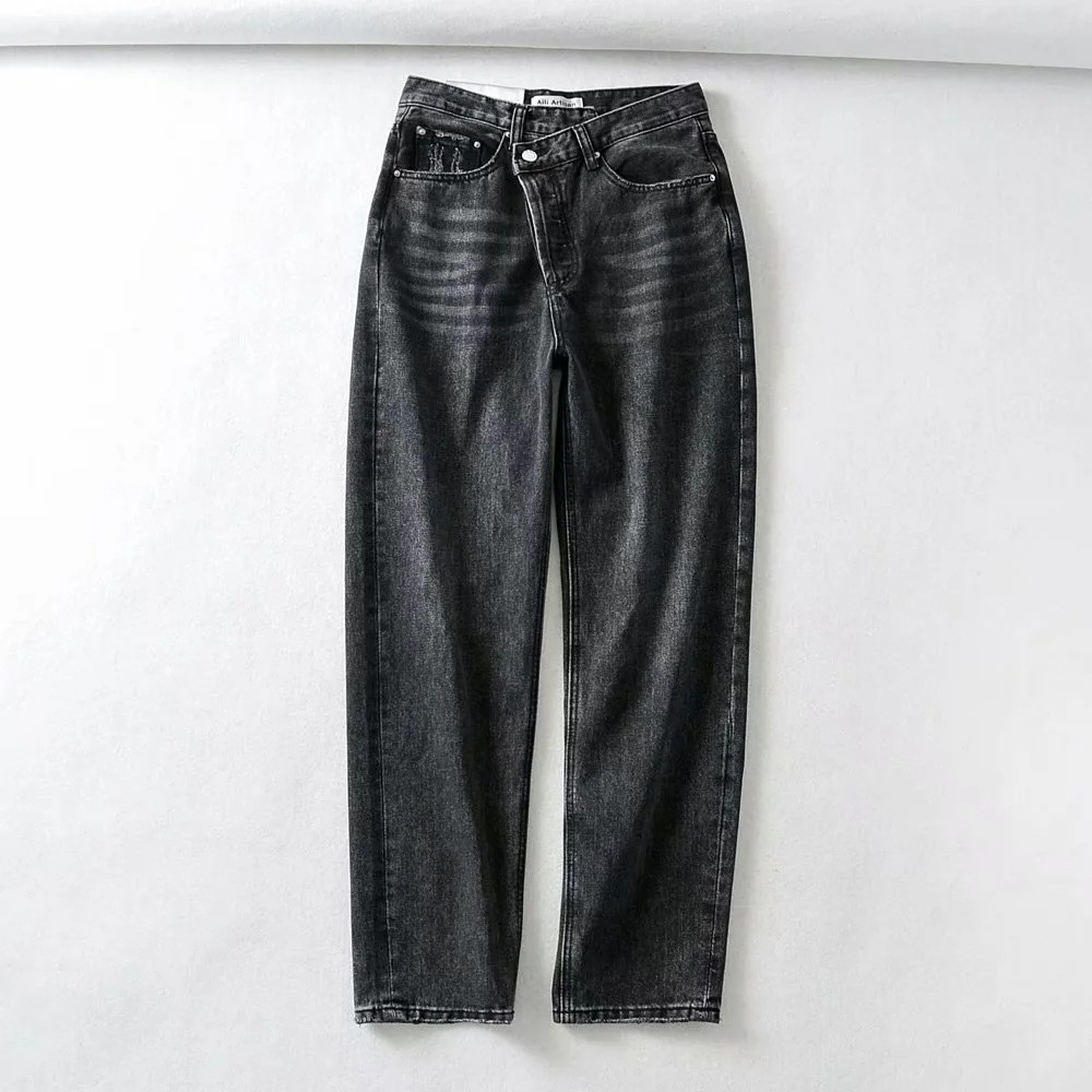 High Waist Denim Straight-leg Pants Ins European And American Style Old Pants Trousers