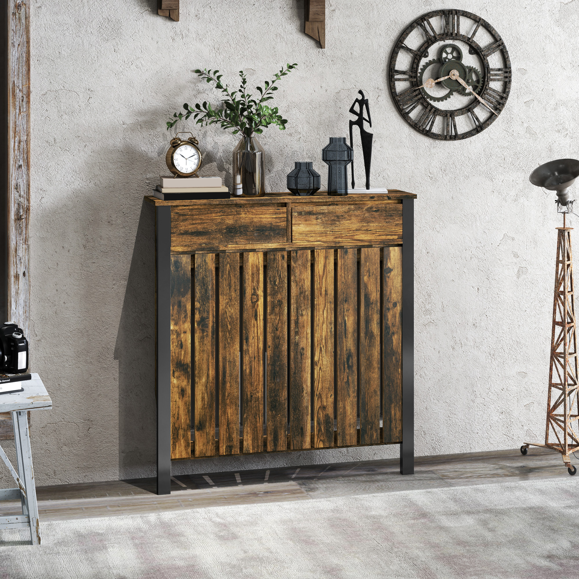 93 X 88.5 Cm Vintage Style Radiator Cover - Brown