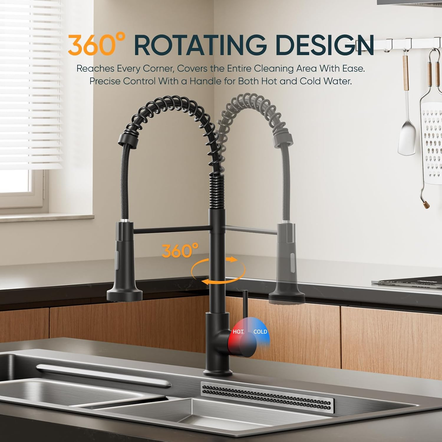 Matt Black Monobloc Kitchen Sink Mixer Tap With Pull Out Hose Spray Single Lever — image 11