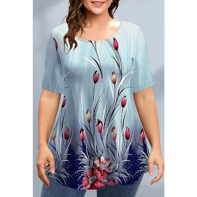 Women's Printed Short Sleeve Round Neck Long T Print 6 Style S - Shop at LoveMi