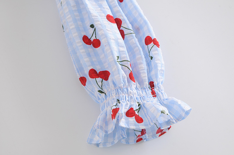 Women's Fashion Cherry Print Plaid Slim Top