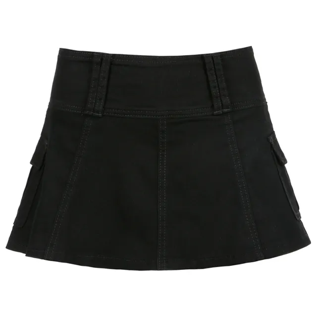 Solid Denim Fashion Pleated Skirt Black - Shop at LoveMi