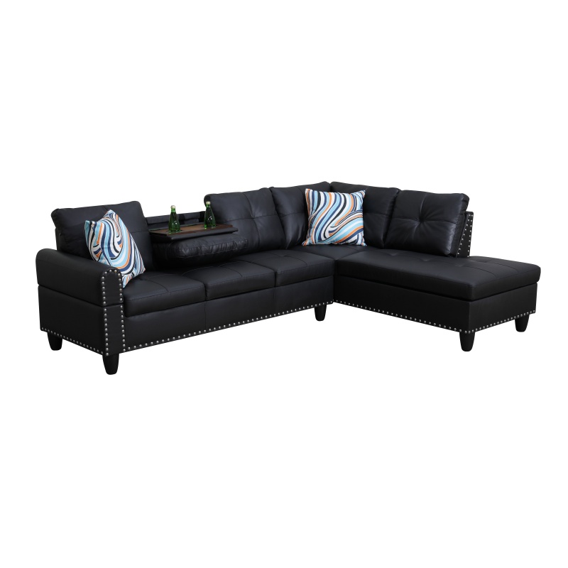 Pickup Only Black Faux Leather Synthetic Leather 3 Piece Sofa Set thumbnail 3