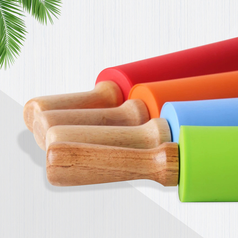 Title 2, Rolling Pin Silicone Rolling Wooden Handle Nood...