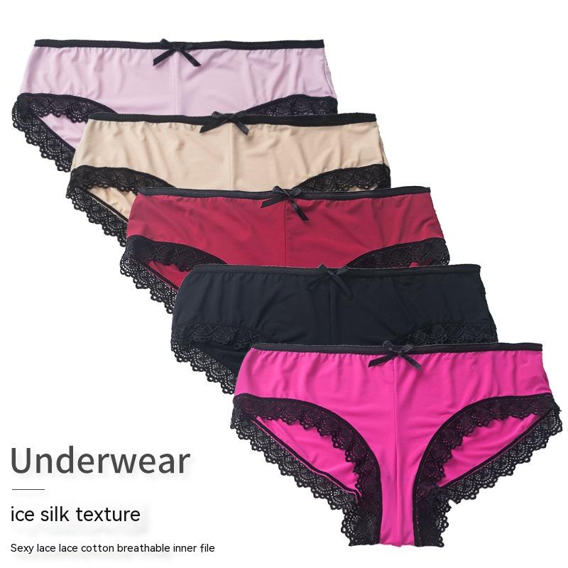 Lace Women's Ice Silk Underwear Design Sense Low Waist Plus Size Briefs - Image 8