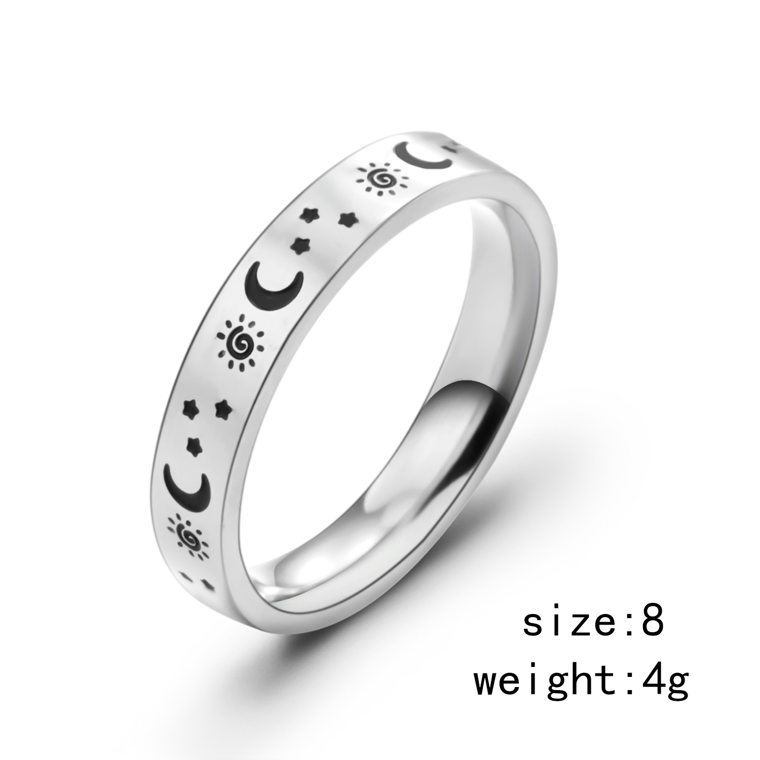 Title 5, Stainless Steel Fashion Star Moon Ring