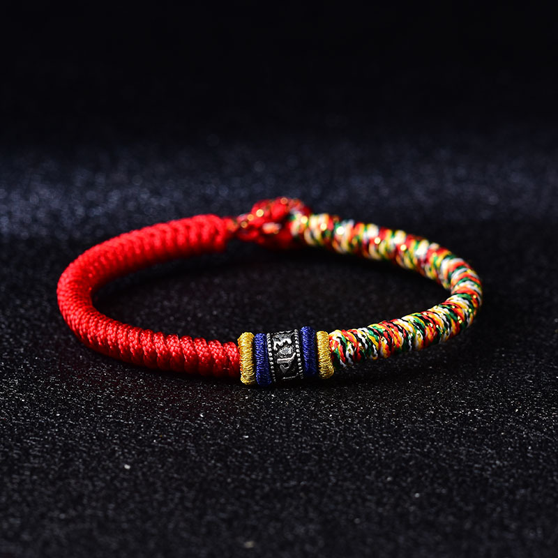 Red Rope 925 Silver Six-character Mantra Colorful Diamond Knot Bracelet