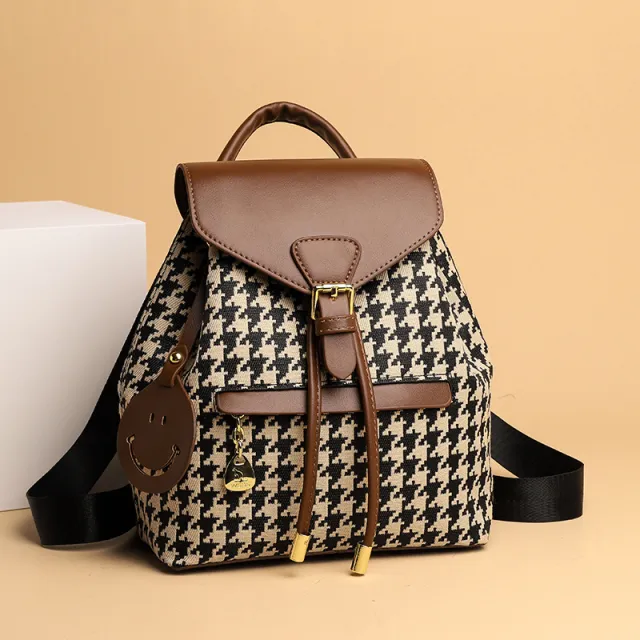 Houndstooth Backpack Women High Capacity Travel Bags Girls Khaki - Shop at LoveMi