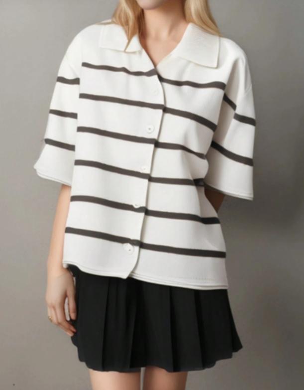 women’s striped sleeve knit cardigan