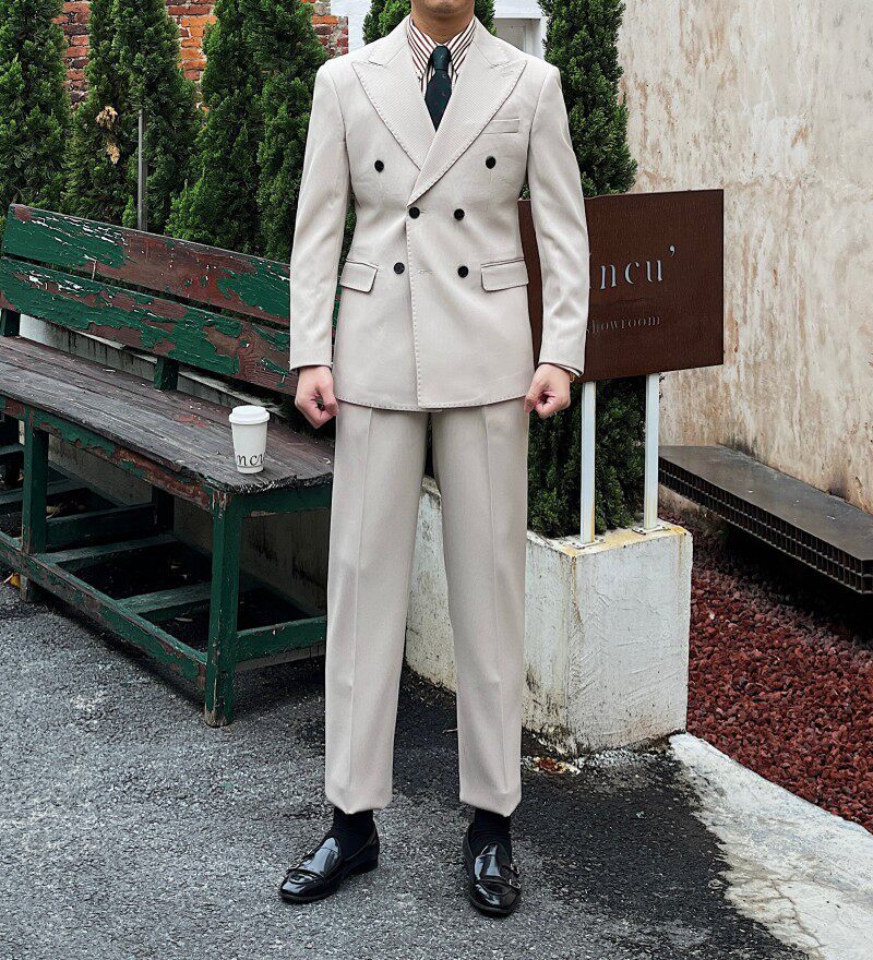 Retro Ribbed Double-breasted Suit