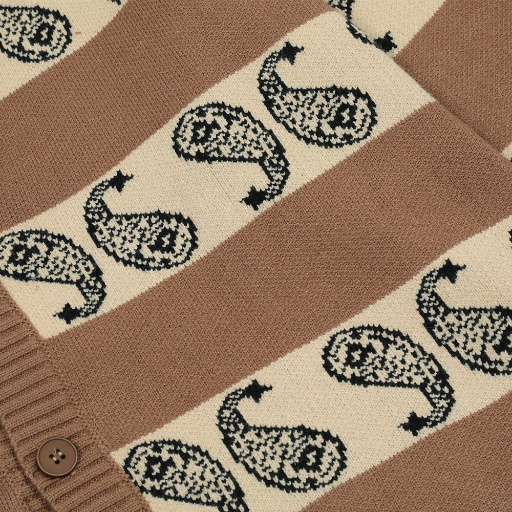 Jacquard Stripe Embroidered Pattern Knitwear Men's V-Neck Sweater