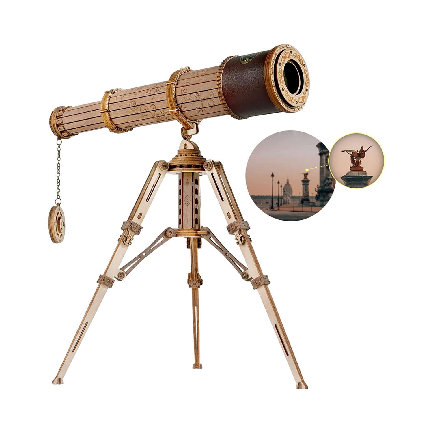 ROKR 3D Puzzles For Adults Wooden Telescope Building Model Kit With Tripod For Adults -3X Magnification Science Kit Gifts