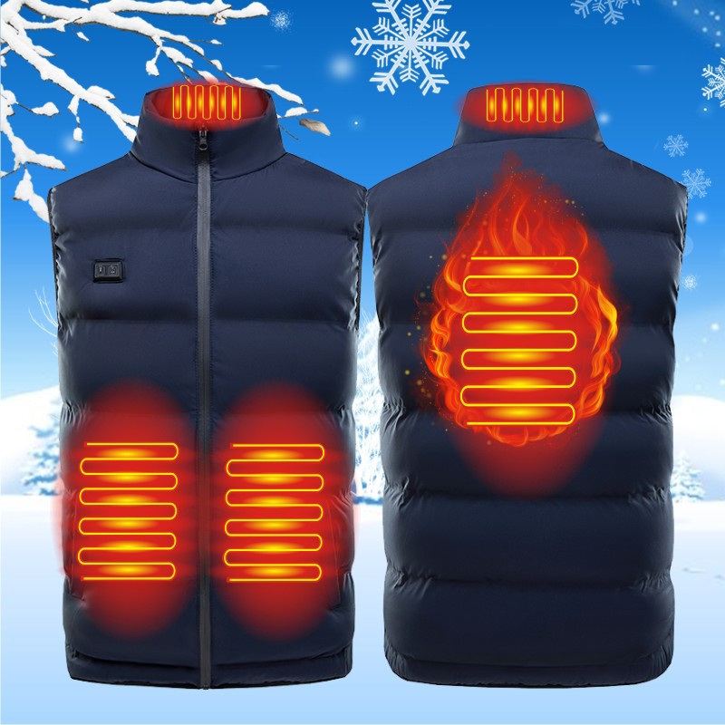 Men's Stand Collar Four-zone Double-control Heating Cotton Vest - Image 2