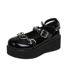 Women's Shoes Heightening Platform Chain Mary Jane High Heels - Black - View 1