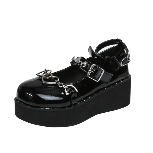 Women's Shoes Heightening Platform Chain Mary Jane High Heels Black - Shop at LoveMi