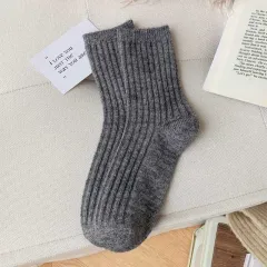 Wool Thickened Women's Medium Tube Solid Colour Socks - Dark Grey - View 1