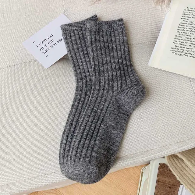 Wool Thickened Women's Medium Tube Solid Color Socks Dark Grey - Shop at LoveMi