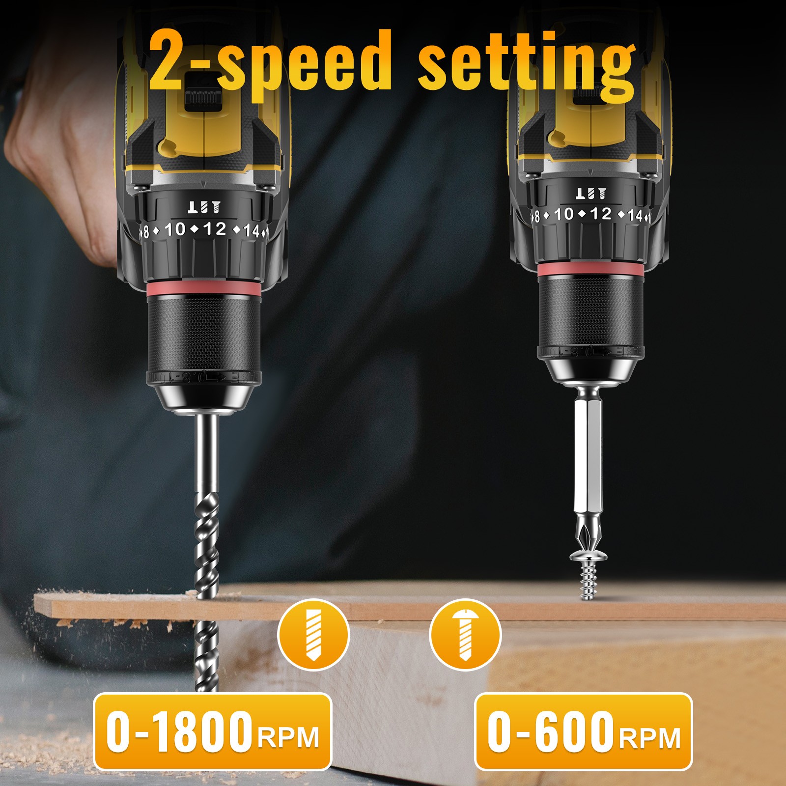 Cordless Drill Brushless Impact Driver Set 52Nm Combi Kit & 2x Batteries & Bits — image 11