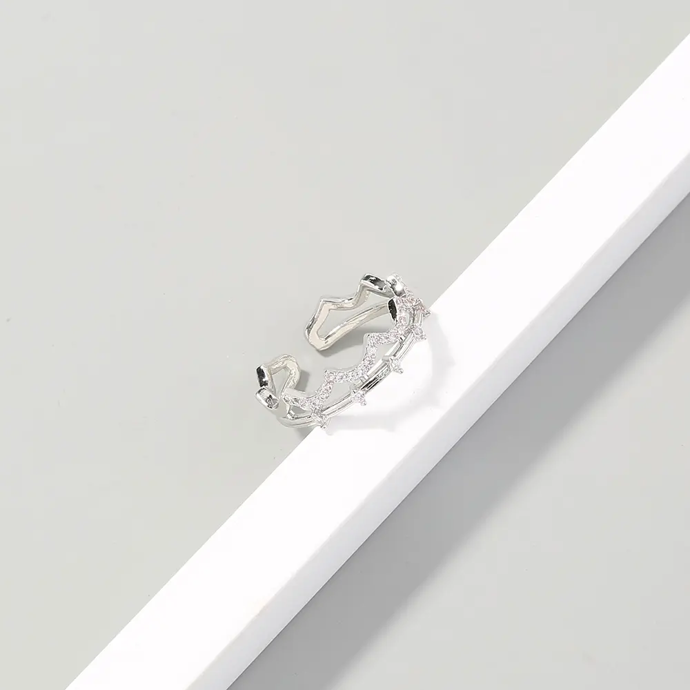 European and American ins cross-border direct sales accessories exquisite crown copper inlaid zircon ring opening adjustable wedding ring index finger ring