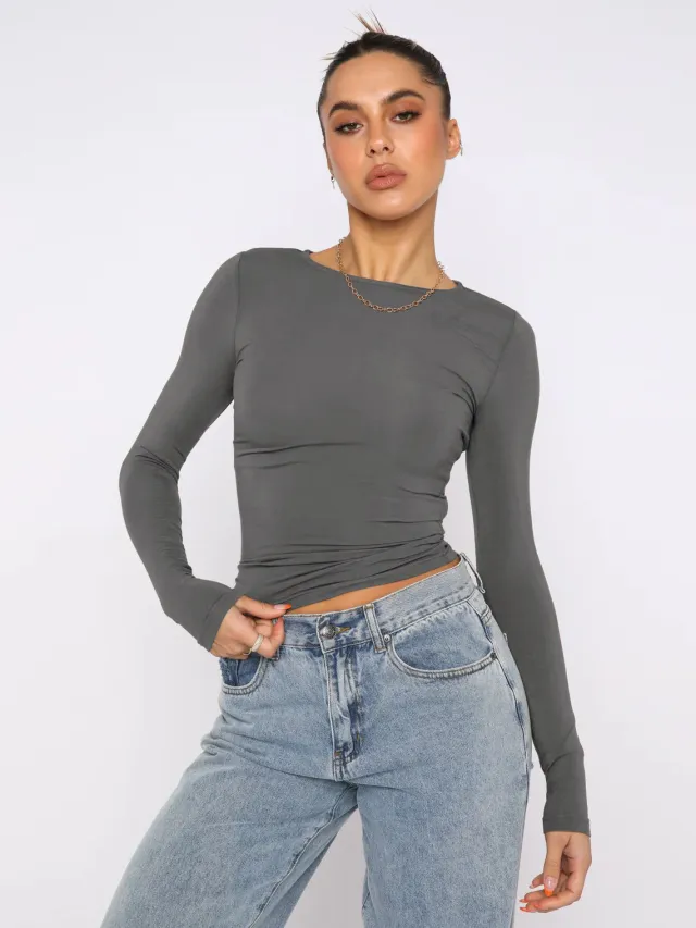 Slim fit Fashion Long sleeved Top Base Dark Grey - Shop at LoveMi