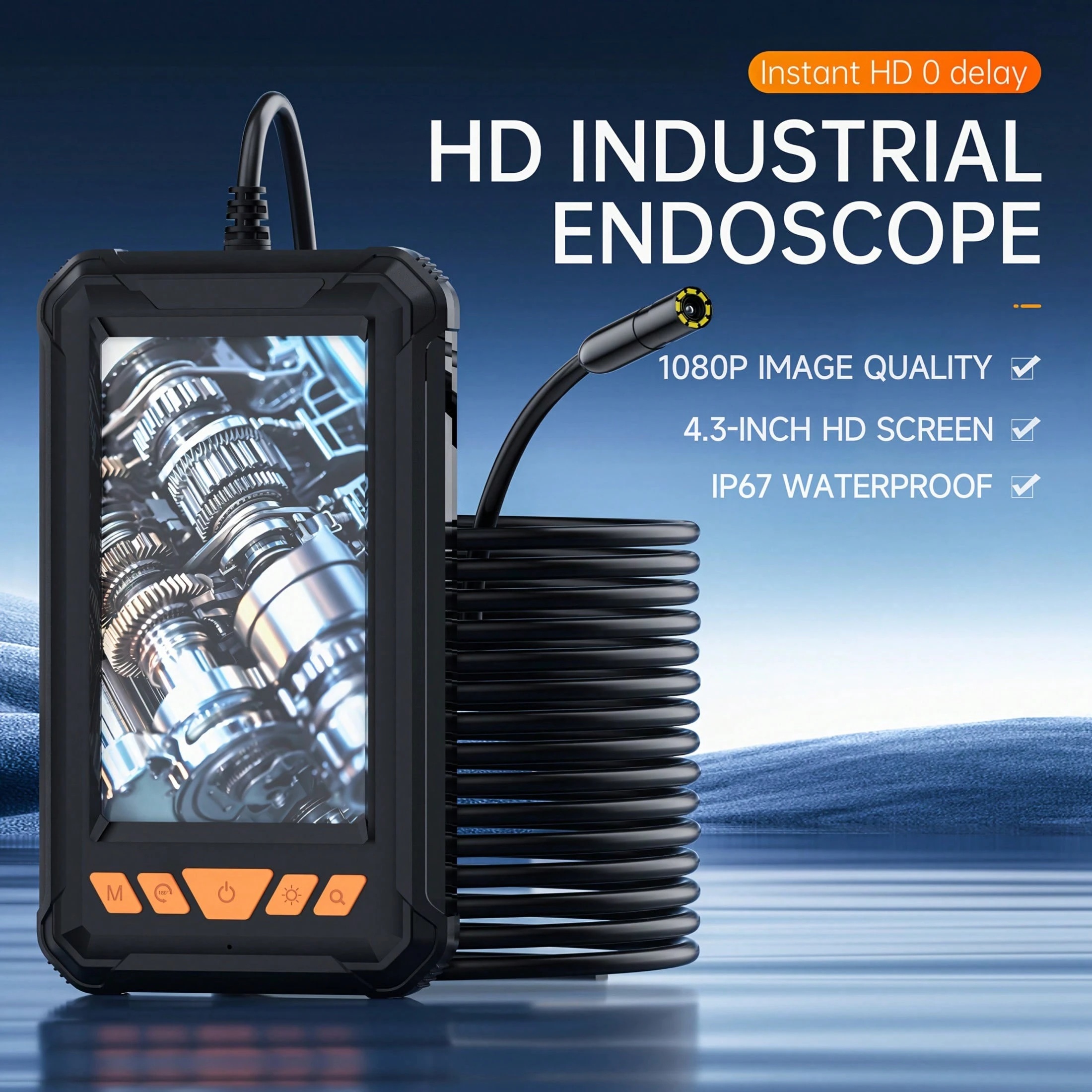 Handheld Industrial Endoscope Camera With 4.3 Inch IPS Screen IP67 HD Inspection Borescope 8 Adjustble LED - 1080P HD Borescope, - Portable Inspection Camera With Semi-Rigid Cord & Probe For,