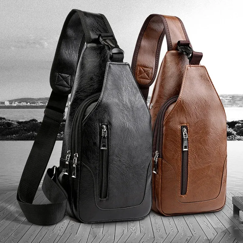 Luxury Brand Messenger Bag Leather Men Chest