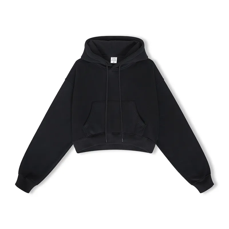 European And American High Street Women's Short Hooded Plush Sweater - Black