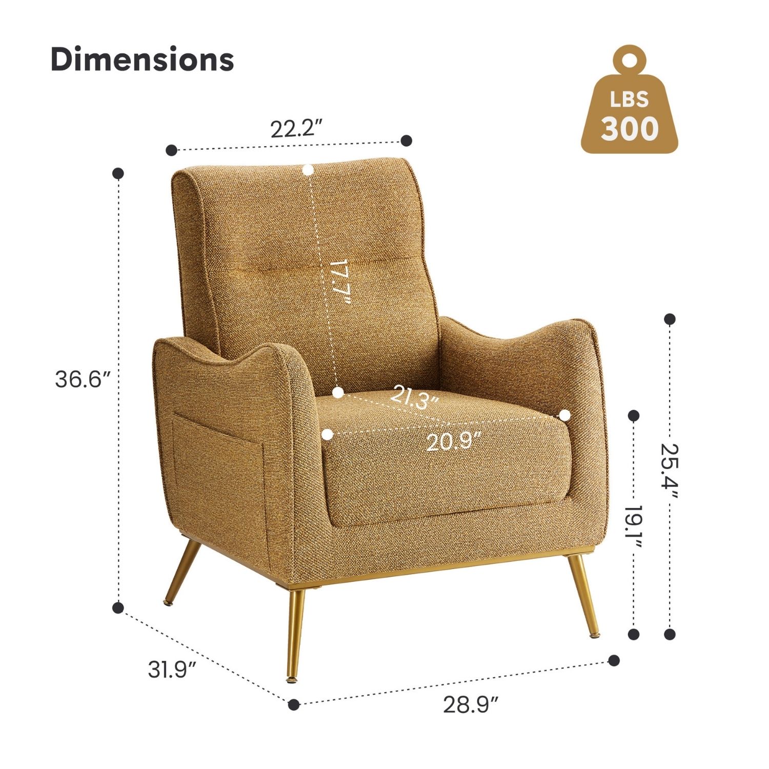 Upholstered High Back Accent Chair With Side Pocket, Modern Armchair For Living Room And Study — foto 3