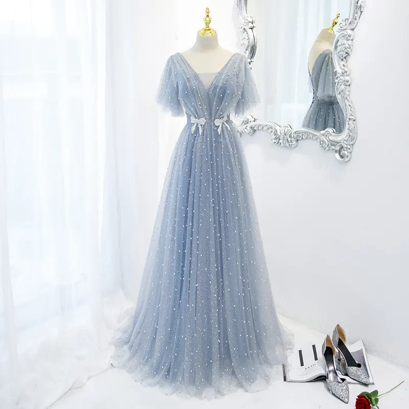 Evening Dress Female Elegant Temperament Host V-neck Super Fairy