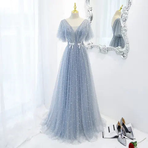 Evening Dress Female Elegant Temperament Host V-neck Super Fairy