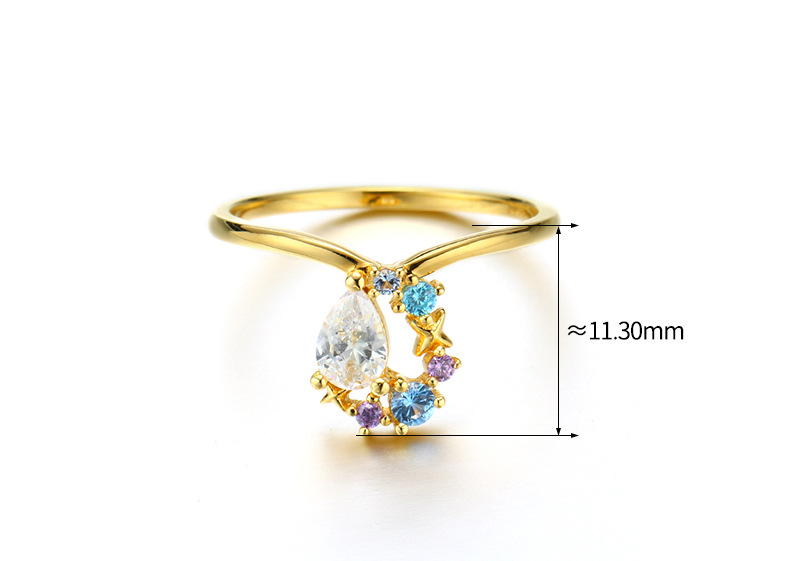 Title 5, Drop-shaped Colorful Zircon Ring for Women. A s...