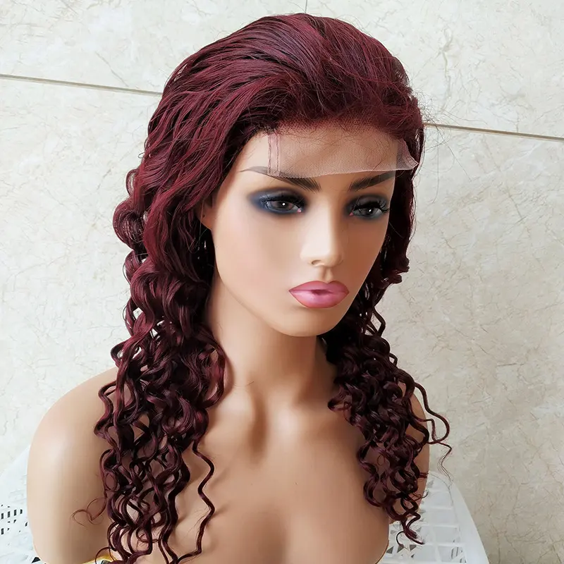Brazilian Reality Wig Burgundy Lace Headgear 4x4 Loose Wave