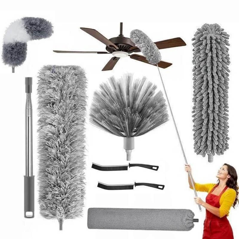 Feather Duster 8 Pack Extendable Bendable Washable Cobweb Brush With Pole