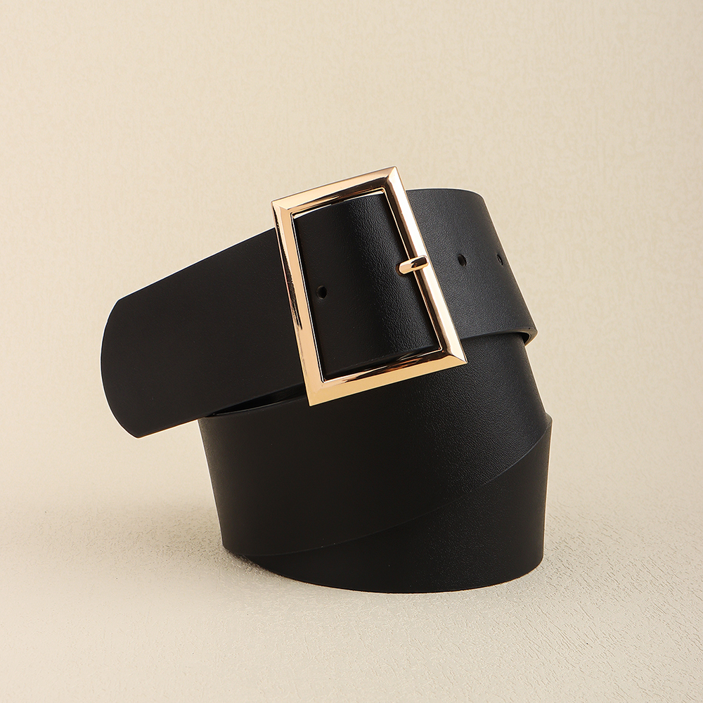 New Women's Black Belt Simple Metal Needle Buckle Senior All-in-one Coat Shirt Coat Wide Belt