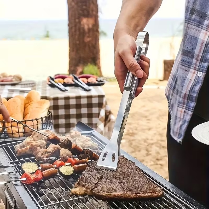 14X Stainless Steel BBQ Barbecue Tool Set Outdoor Grilling Utensils Kit Portable — image 9