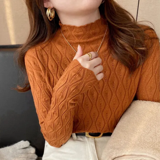 Bottom Shirt Girl Semi high Collar Small Knitting In Autumn And Winter Orange - Shop at LoveMi