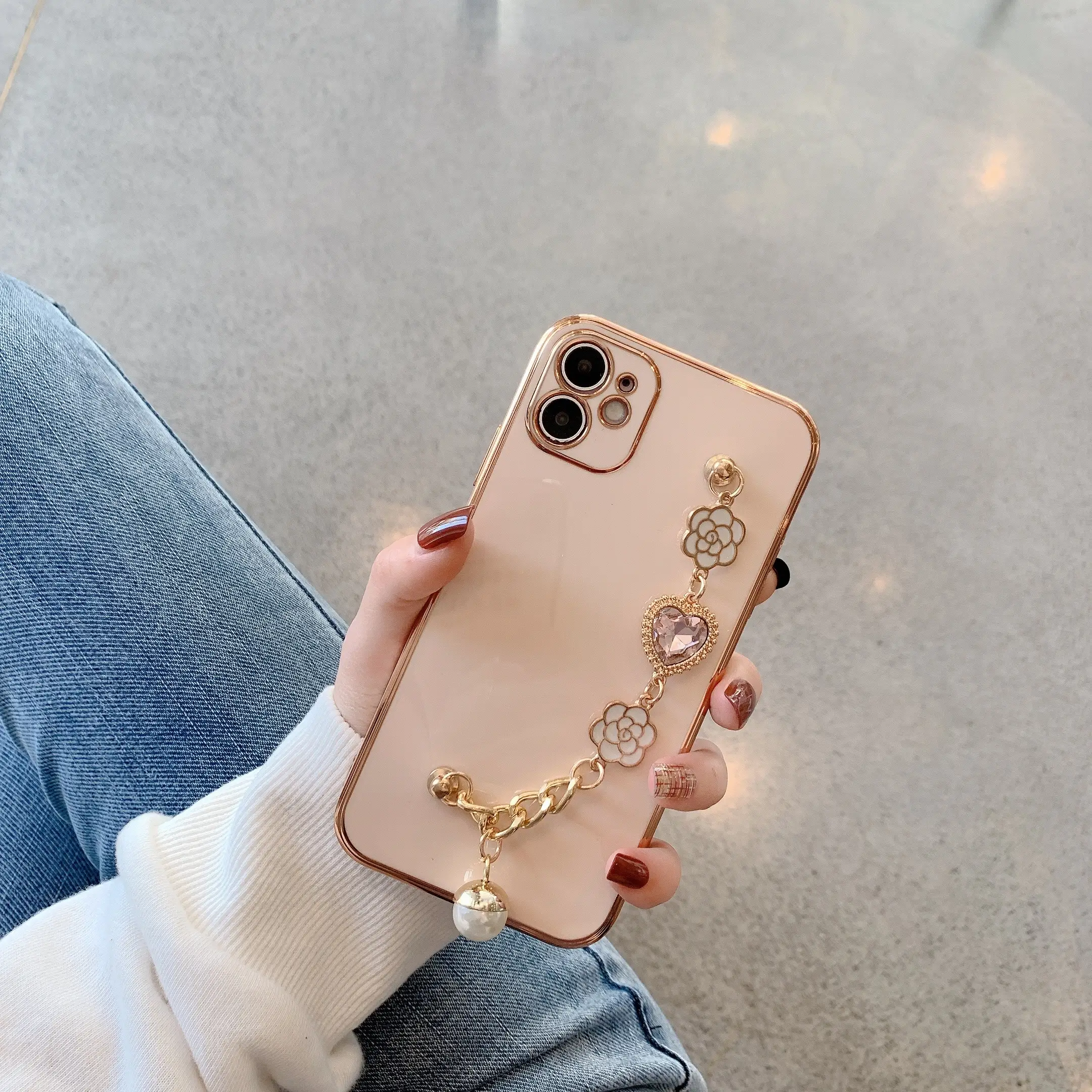 Camellia Electroplating Bracelet Soft Phone Case