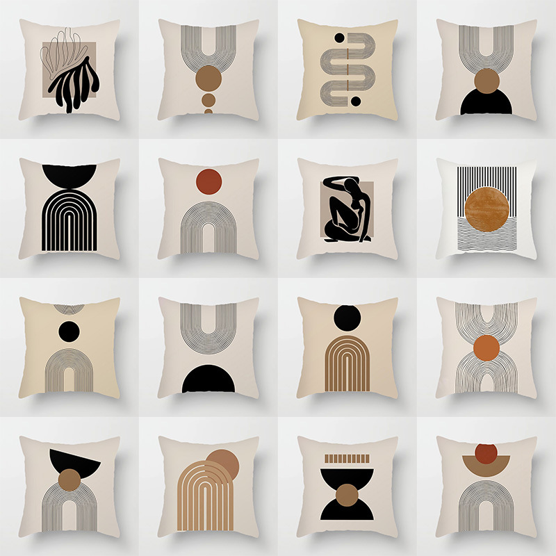 Nordic Ins Pillow Geometric Lines Coffee Color Bed & Breakfast Pillowcase Simple Throw Pillowcase
