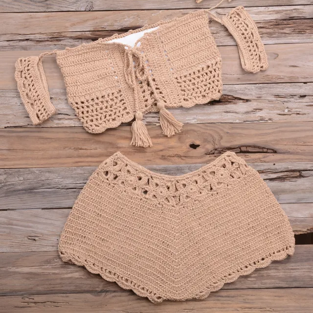 Bikini Hand woven Lace up Swimsuit Shorts Hollow Split Suit Khaki - Shop at LoveMi