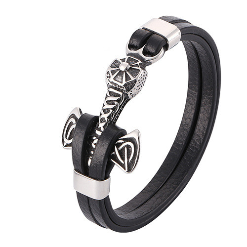 MVintage Cast Anchor Hook Leather Bracelet