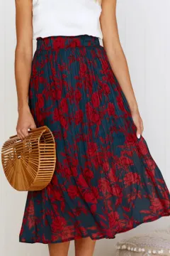 Pocket Pleated Women's Pleated Skirt Long Skirt - Blue - View 1
