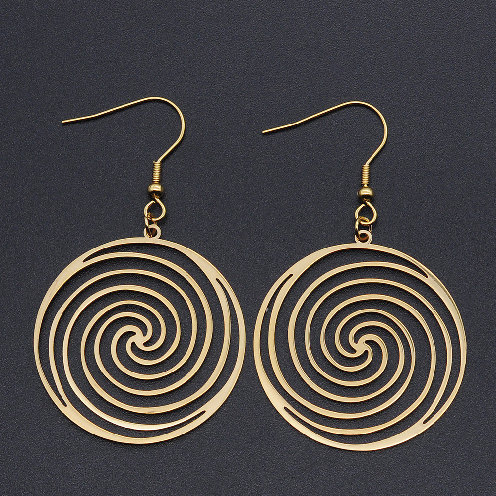 Title 3, Cut Hollow Geometry Spiral Pattern Earrings