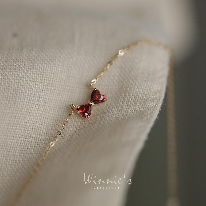 Title 3, Pomegranate Red Bowknot Sterling Silver Clavicl...